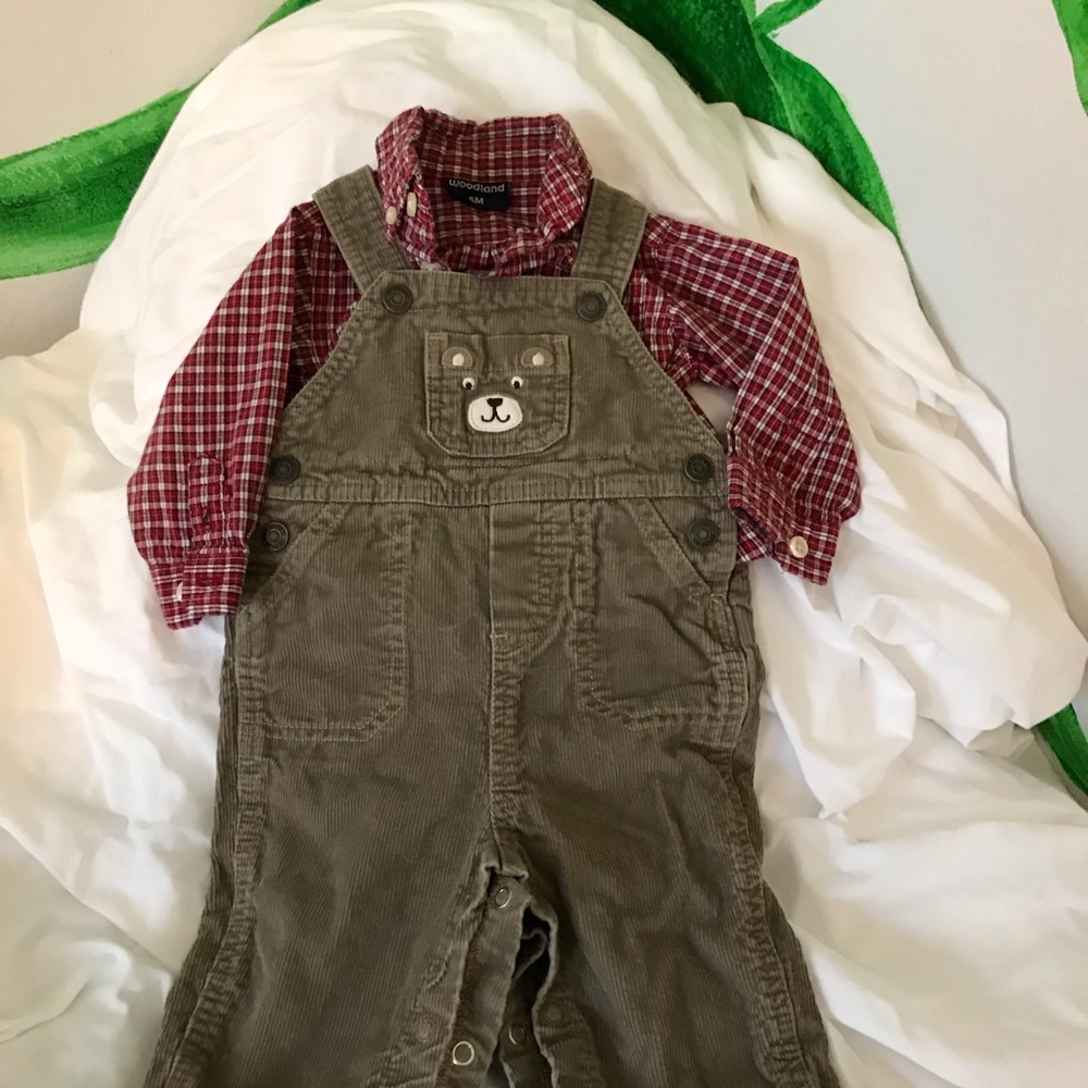Carter’s corduroy overalls with woodland plaid shirt 6 months